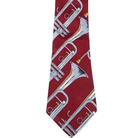 Renaissance Tie Necktie Trumpet Music Band Red Maroon Silver‎ Hand Made - Picture 8 of 12